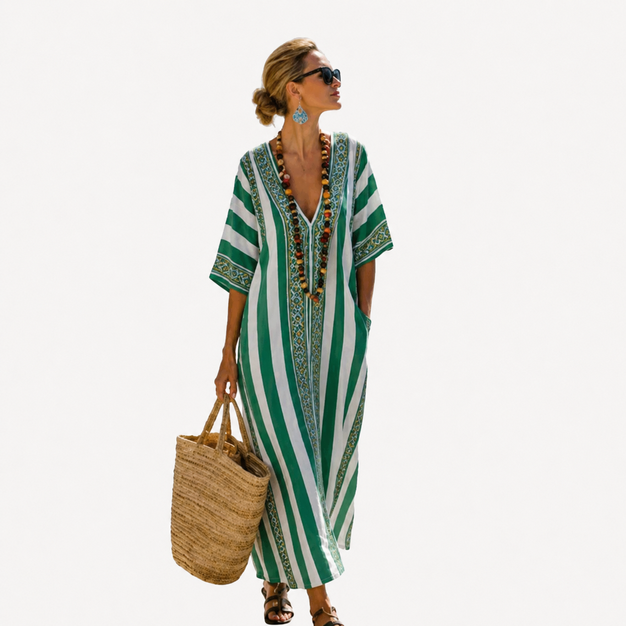Rochia Larisa - rochie lungă cu imprimeu verde