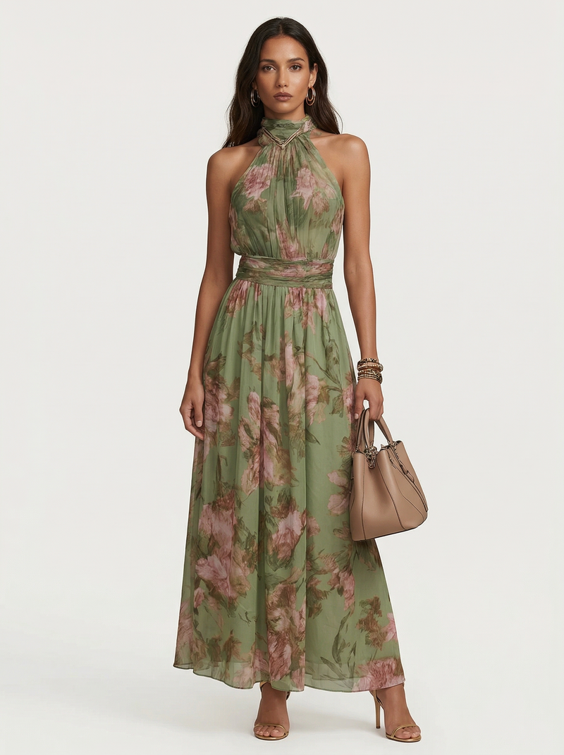 Adriana | Rochie elegantă cu imprimeu floral botanic.