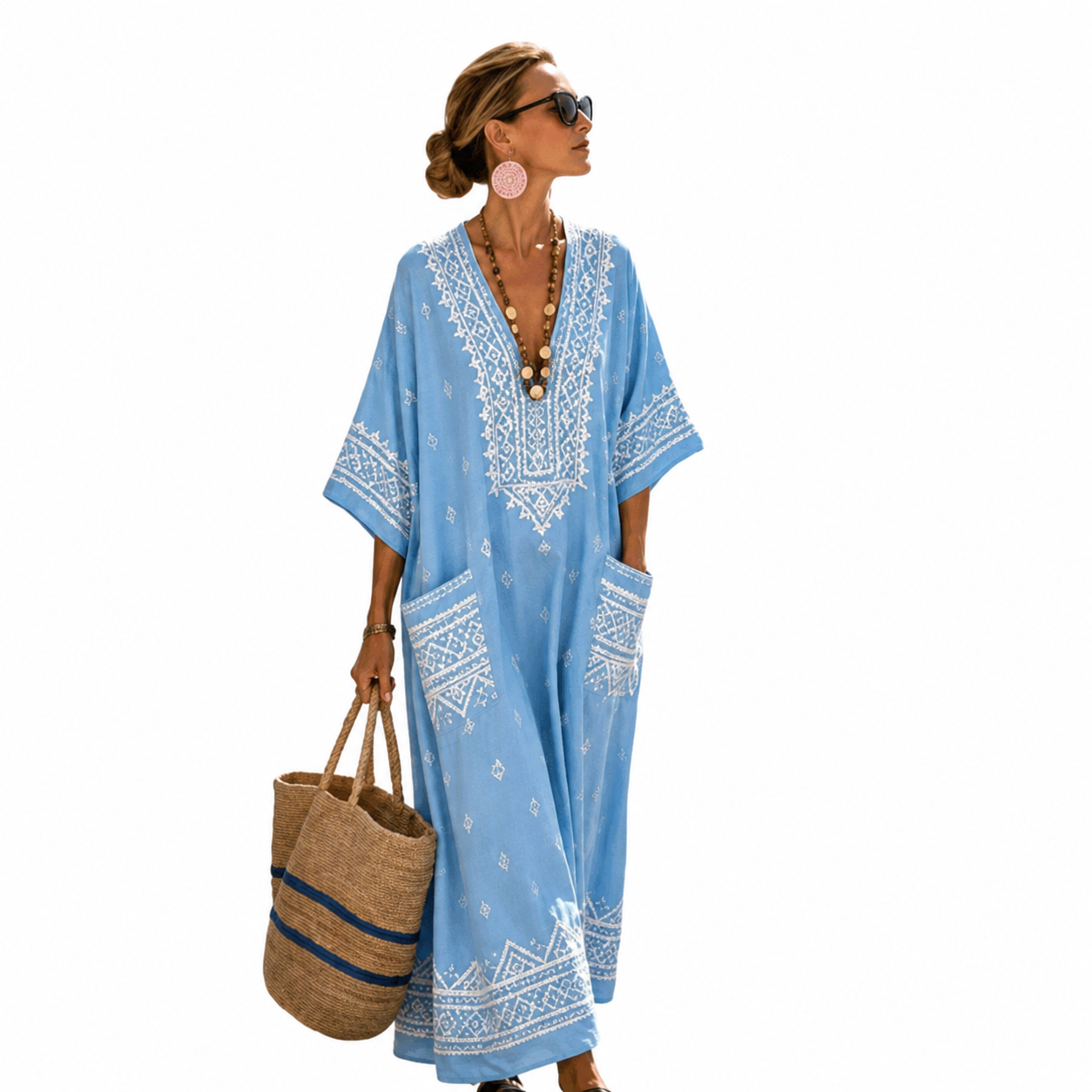 Kaftanul Clara - kaftan lung cu dungi elegante